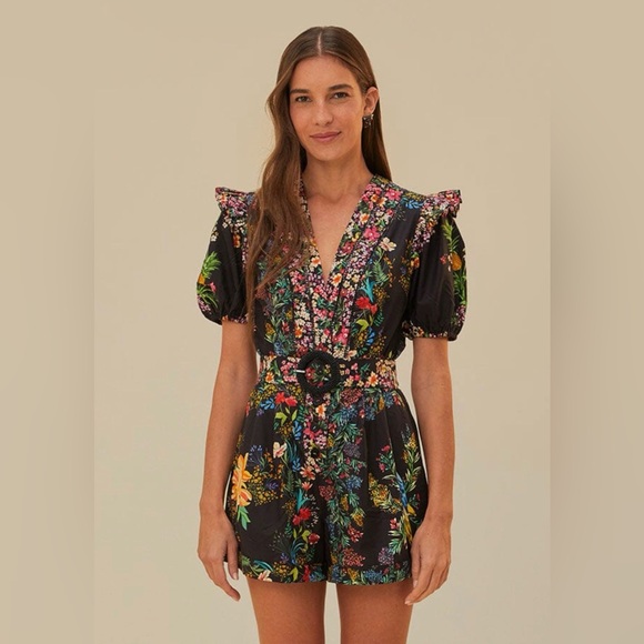 FARM Rio Pants - Farm Rio Floral Black Romper
